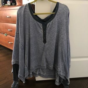 Blue free people waffle flowy longsleeve
